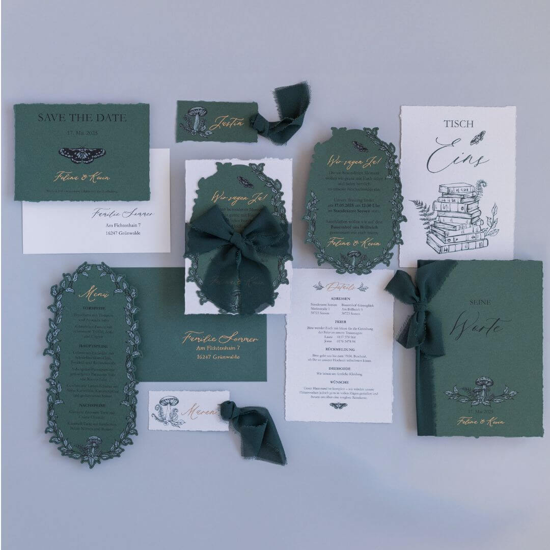 Ideen für Hochzeitseinladungen, Inspiration für eure Einladung zur Hochzeit, Gatefold-Einladung mit individueller Illustration der Location