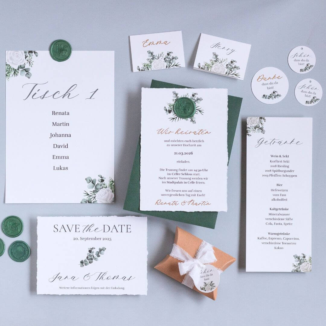 Ideen für Hochzeitseinladungen, Inspiration für eure Einladung zur Hochzeit, Gatefold-Einladung mit individueller Illustration der Location