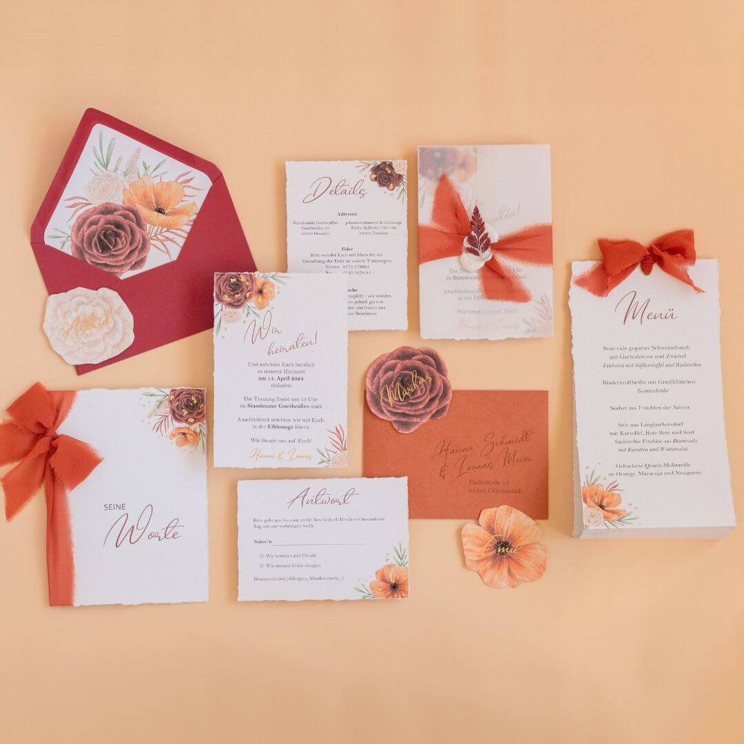 Ideen für Hochzeitseinladungen, Inspiration für eure Einladung zur Hochzeit, Gatefold-Einladung mit individueller Illustration der Location